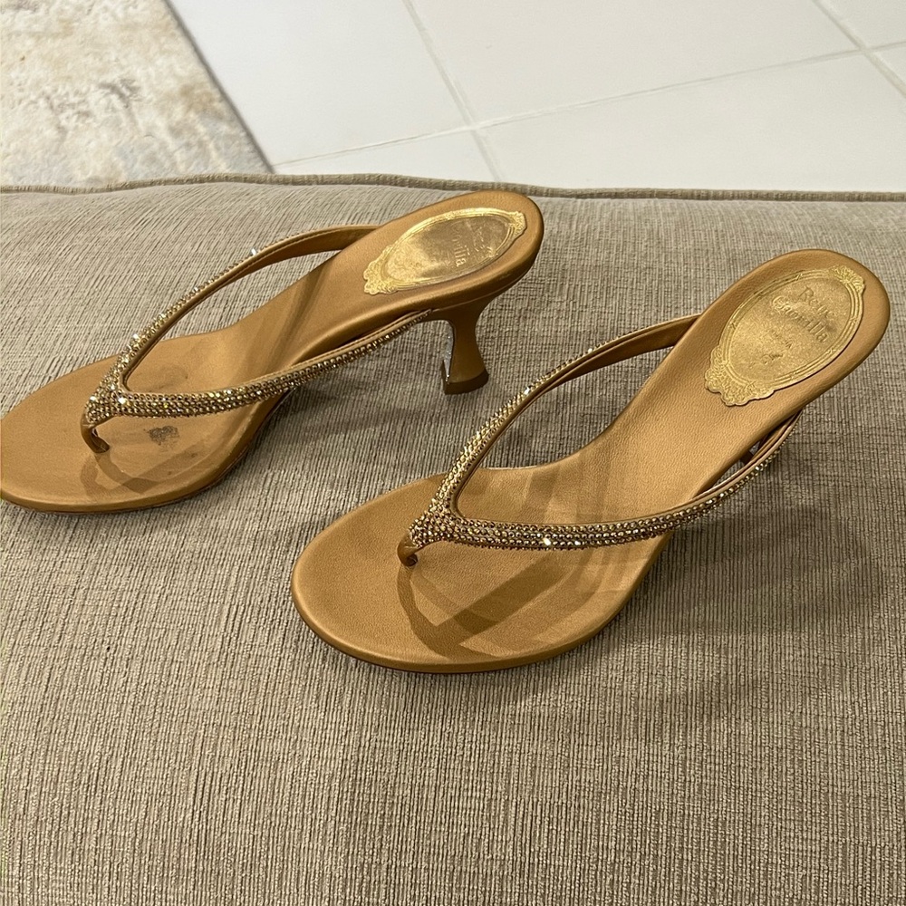 Rene Caovilla Kitten-Heel Crystal Thong Sandals